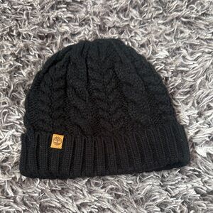 Timberland Black Cable Knit Cuffed Beanie with Logo Patch